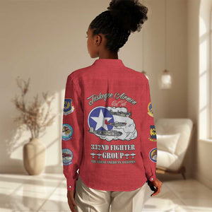 African American Aviators WWII Women Casual Shirt Tuskegee Red Tails Airmen Red - African Pride