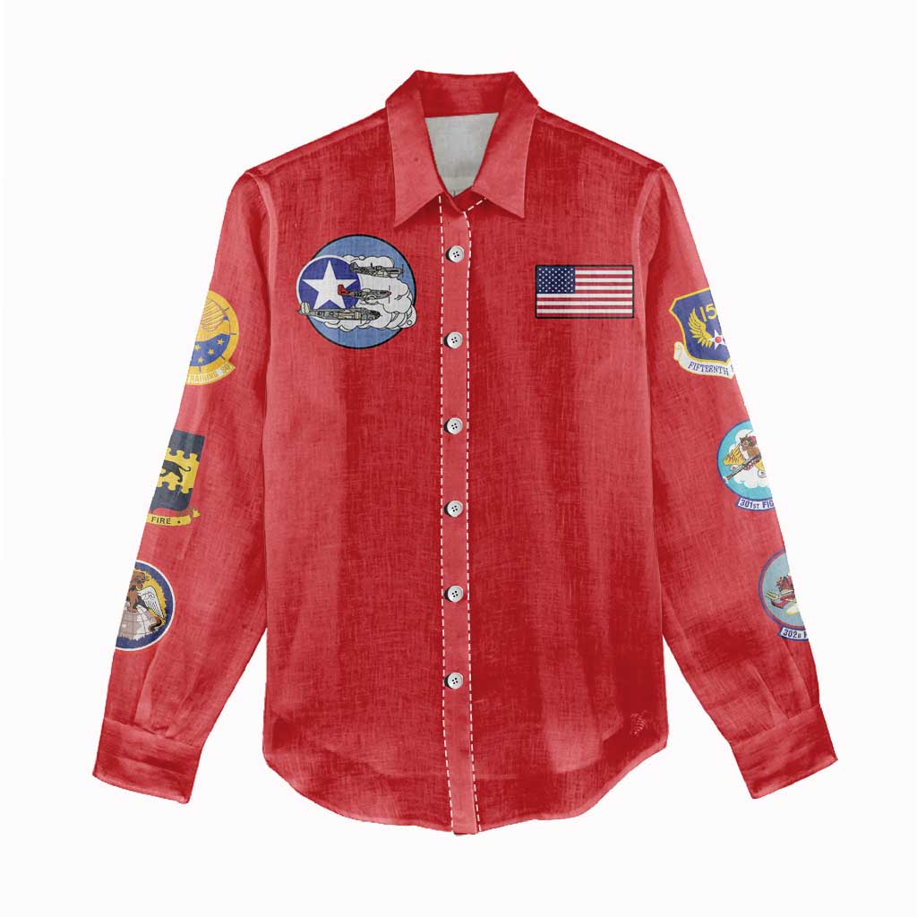 African American Aviators WWII Women Casual Shirt Tuskegee Red Tails Airmen Red - African Pride