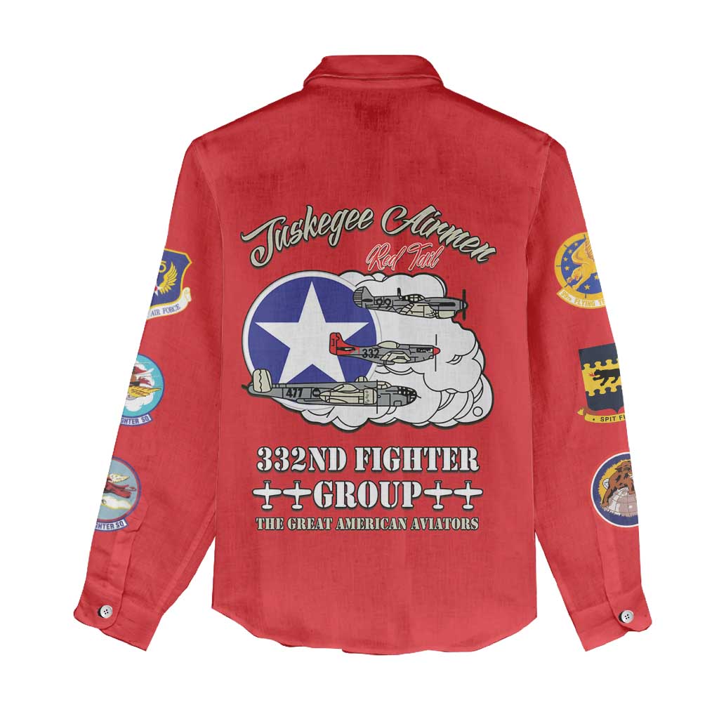 African American Aviators WWII Women Casual Shirt Tuskegee Red Tails Airmen Red - African Pride