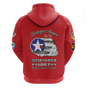African American Aviators WWII Zip Hoodie Tuskegee Red Tails Airmen Red - African Pride