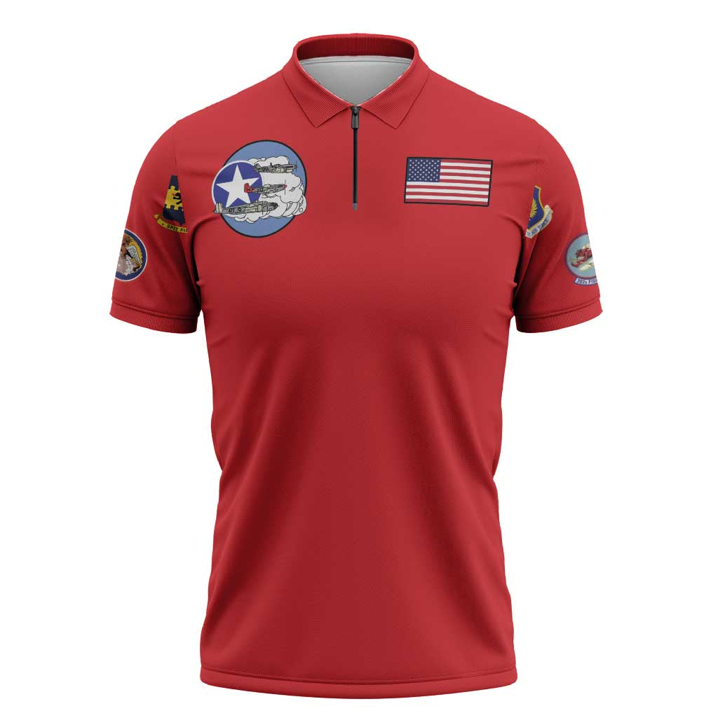 Tuskegee Airmen WWII Heroes Zipper Polo Shirt The Great American Aviators Red Art