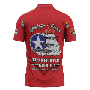 Tuskegee Airmen WWII Heroes Zipper Polo Shirt The Great American Aviators Red Art