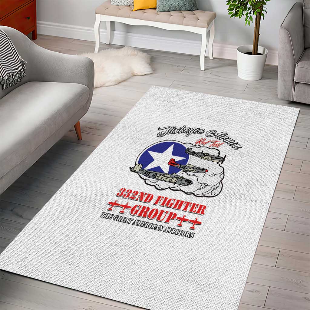African American Aviators WWII Area Rug Tuskegee Red Tails Airmen White - African Pride