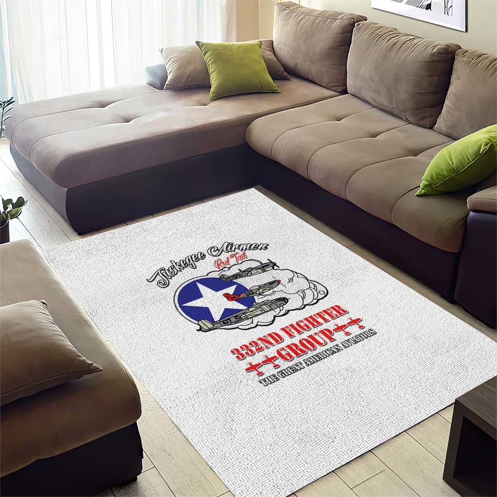 African American Aviators WWII Area Rug Tuskegee Red Tails Airmen White - African Pride