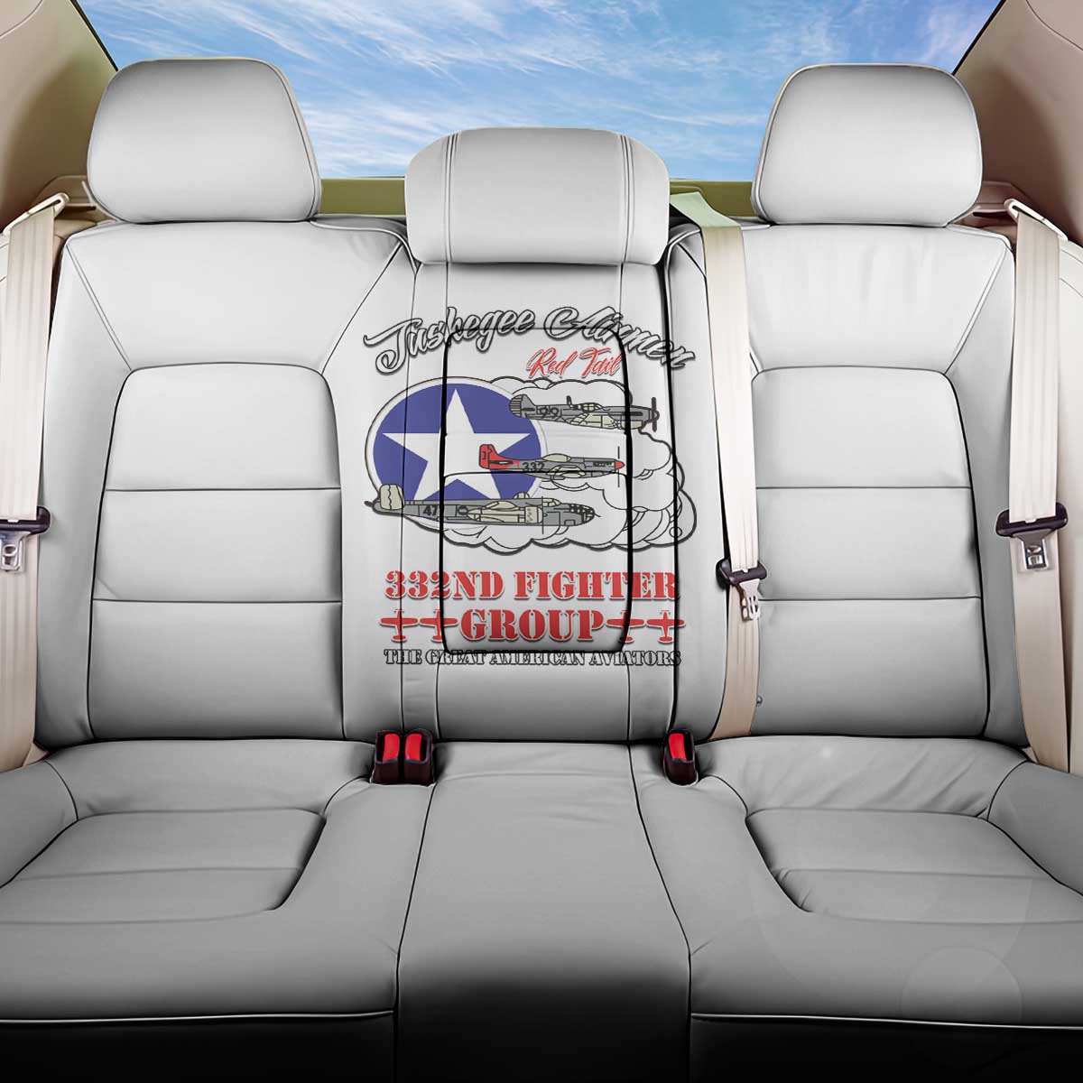 African American Aviators WWII Back Car Seat Cover Tuskegee Red Tails Airmen White - African Pride