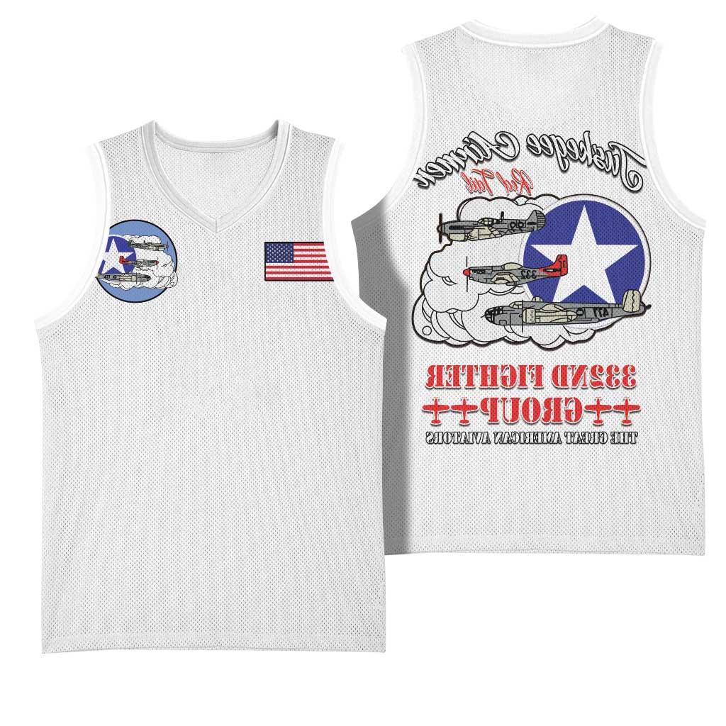African American Aviators WWII Basketball Jersey Tuskegee Red Tails Airmen White - African Pride