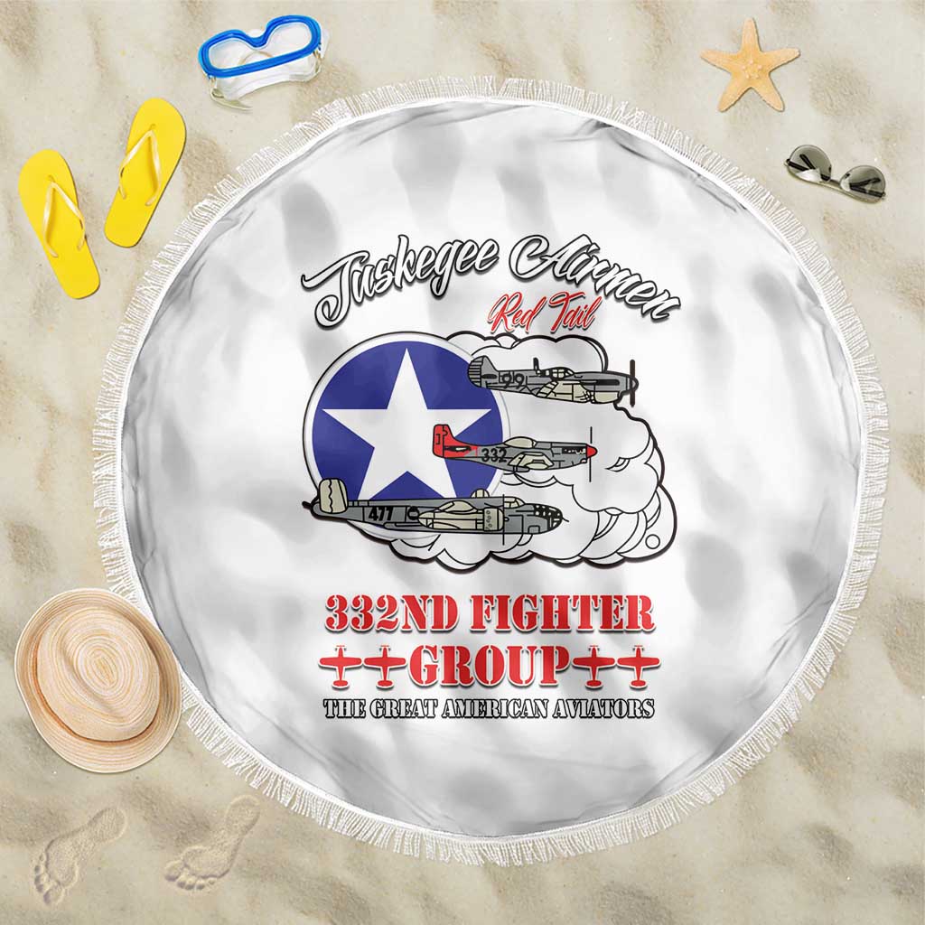 African American Aviators WWII Beach Blanket Tuskegee Red Tails Airmen White - African Pride