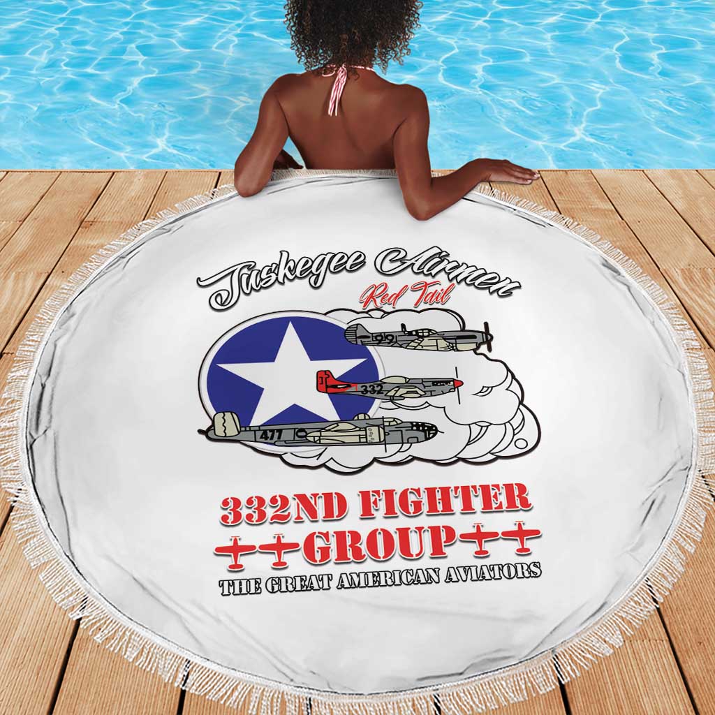 African American Aviators WWII Beach Blanket Tuskegee Red Tails Airmen White - African Pride