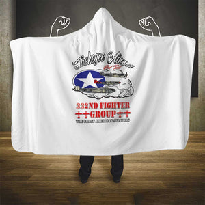 African American Aviators WWII Hooded Blanket Tuskegee Red Tails Airmen White - African Pride