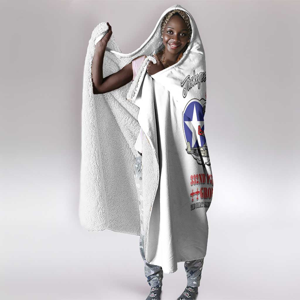 African American Aviators WWII Hooded Blanket Tuskegee Red Tails Airmen White - African Pride
