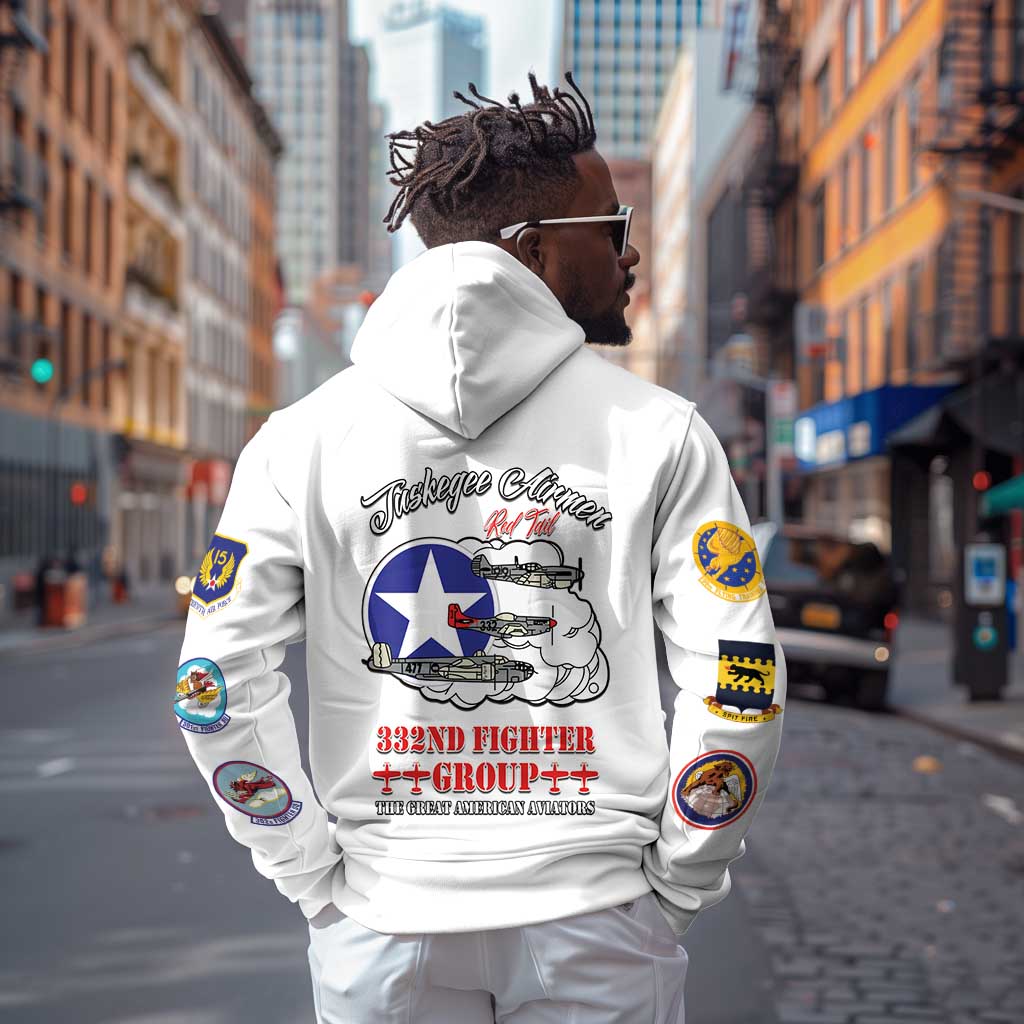African American Aviators WWII Hoodie Tuskegee Red Tails Airmen White - African Pride