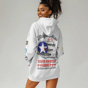 African American Aviators WWII Hoodie Dress Tuskegee Red Tails Airmen White - African Pride