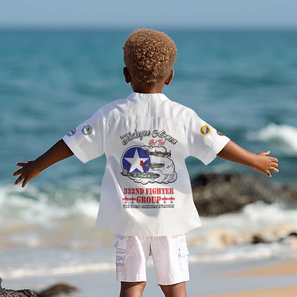 African American Aviators WWII Kid Hawaiian Shirt Tuskegee Red Tails Airmen White - African Pride