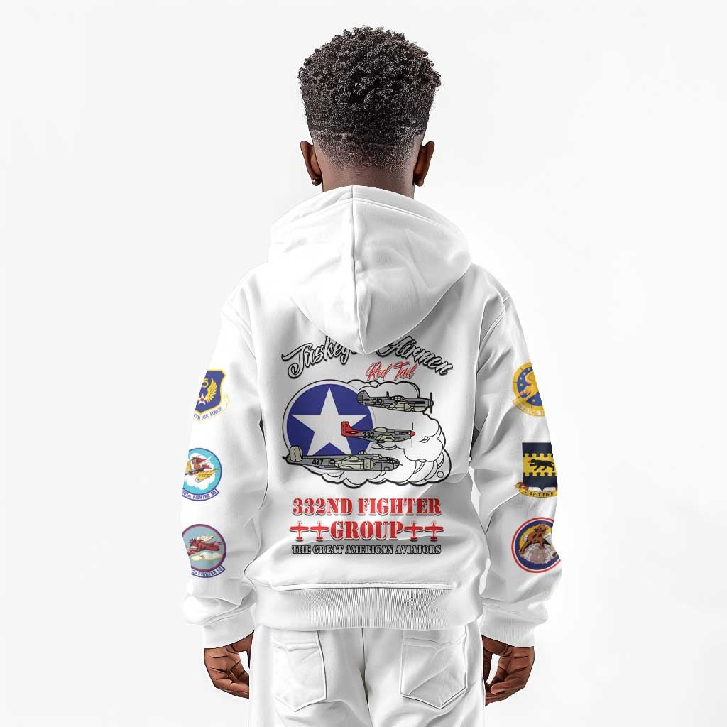 African American Aviators WWII Kid Hoodie Tuskegee Red Tails Airmen White - African Pride