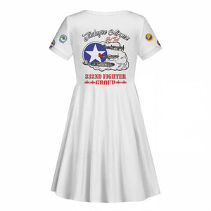 African American Aviators WWII Kid Short Sleeve Dress Tuskegee Red Tails Airmen White - African Pride