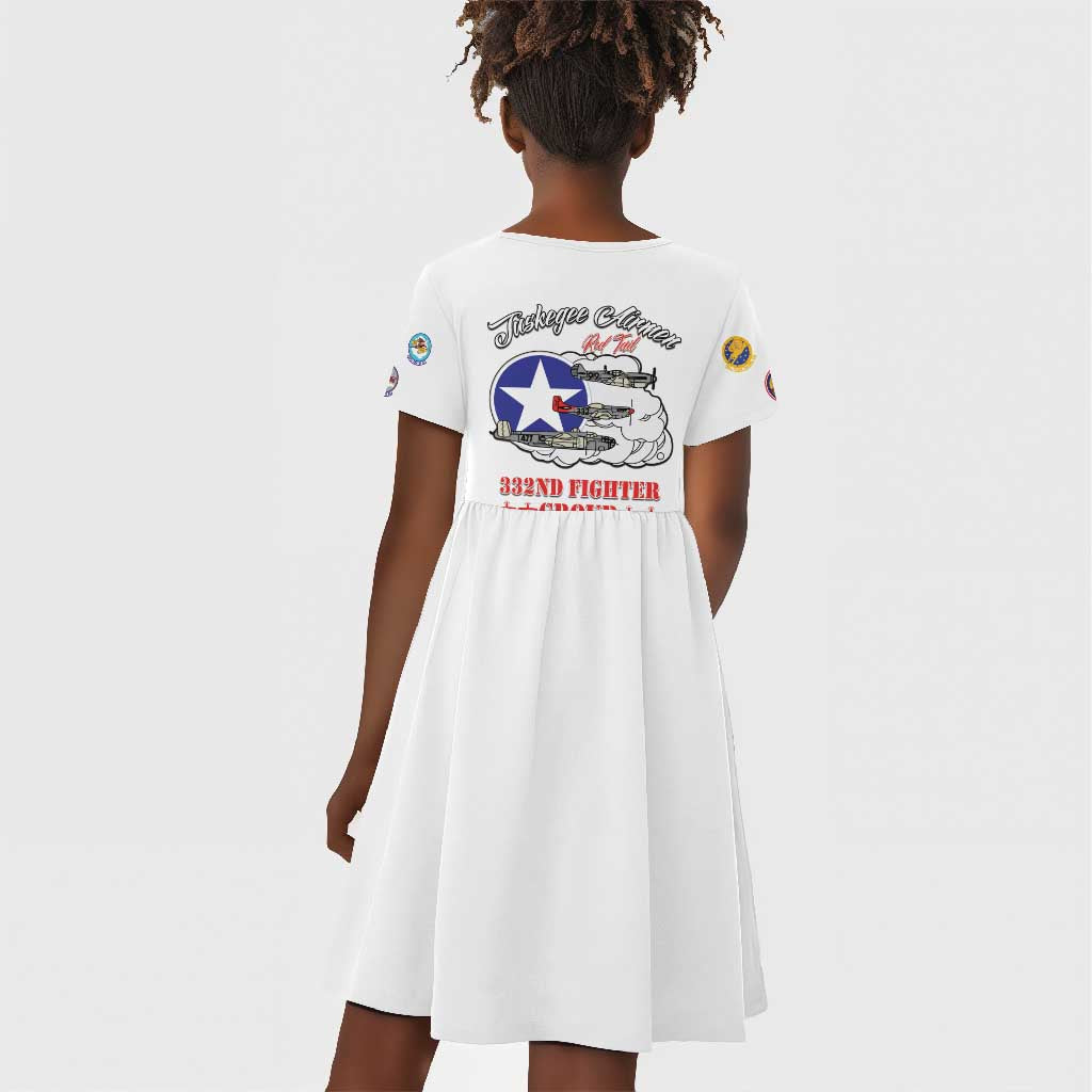 African American Aviators WWII Kid Short Sleeve Dress Tuskegee Red Tails Airmen White - African Pride