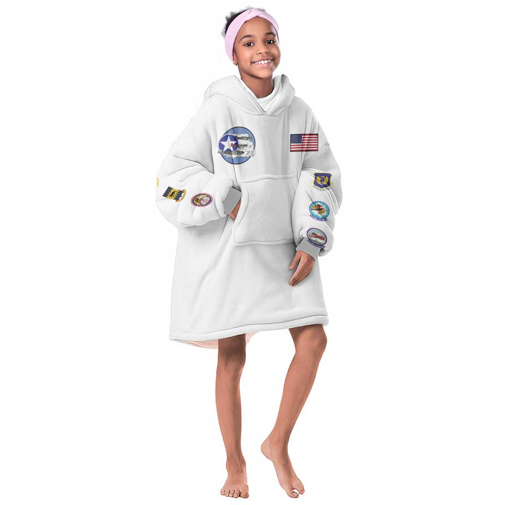 African American Aviators WWII Kid Wearable Blanket Hoodie Tuskegee Red Tails Airmen White - African Pride