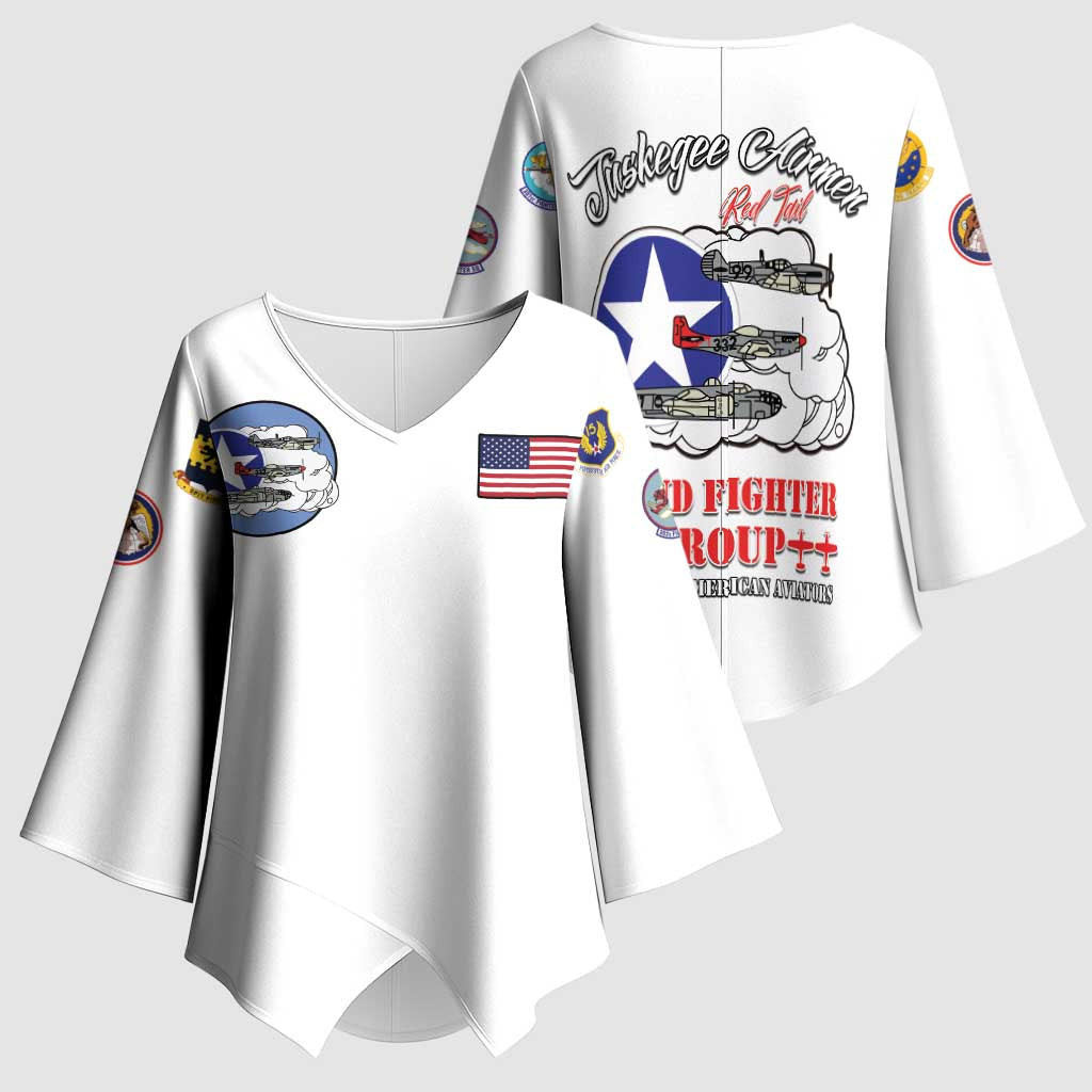 Tuskegee Airmen WWII Heroes Kimono Sleeve Blouse The Great American Aviators White Art