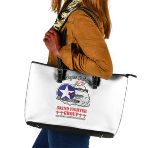 African American Aviators WWII Leather Tote Bag Tuskegee Red Tails Airmen White - African Pride