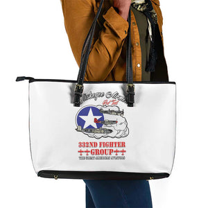 African American Aviators WWII Leather Tote Bag Tuskegee Red Tails Airmen White - African Pride