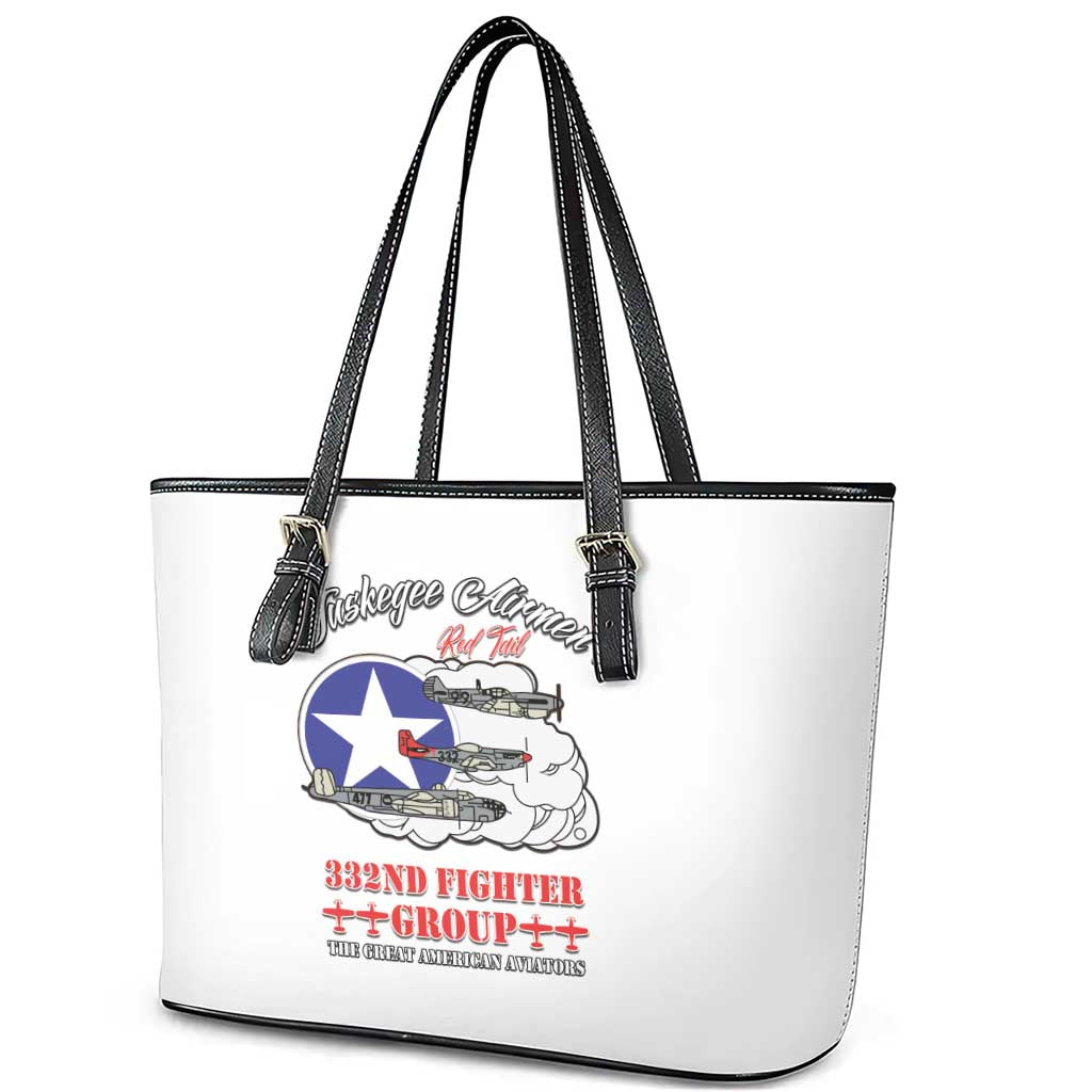 African American Aviators WWII Leather Tote Bag Tuskegee Red Tails Airmen White - African Pride