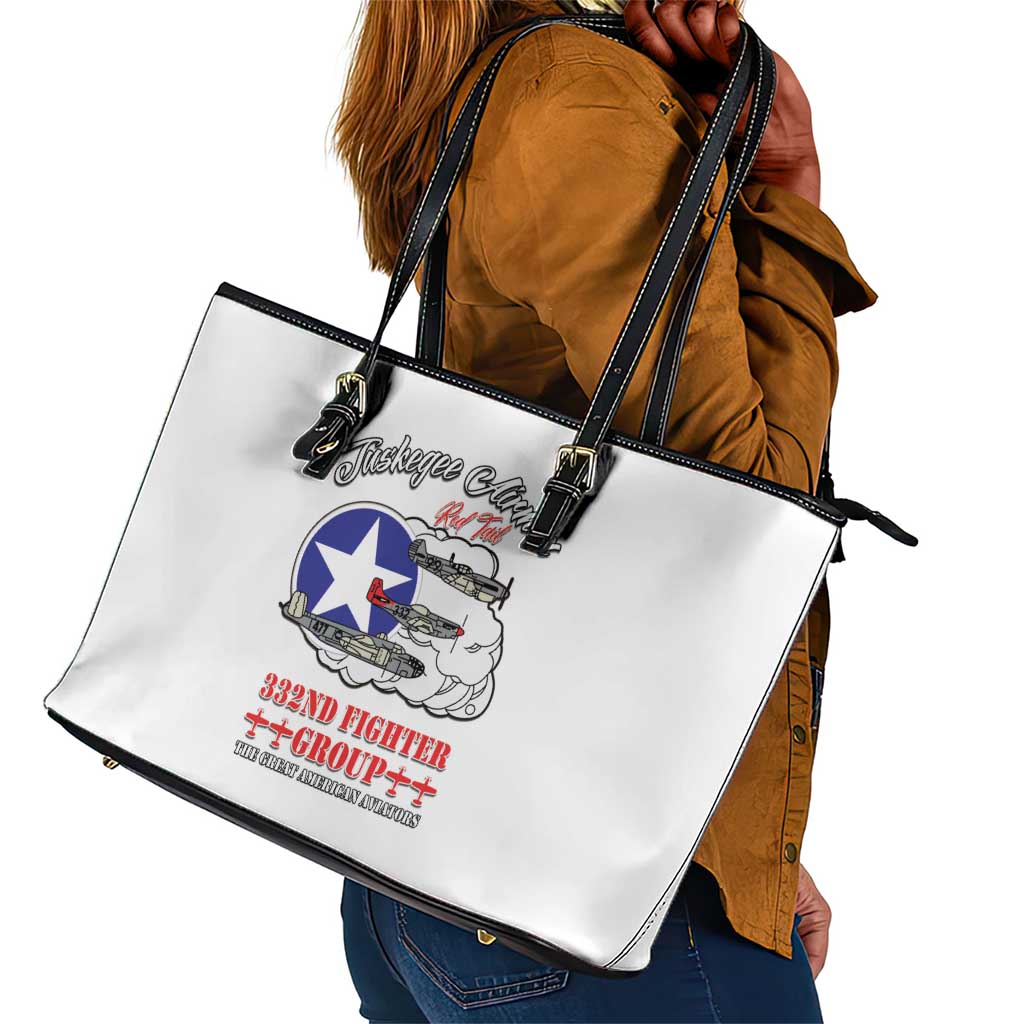 African American Aviators WWII Leather Tote Bag Tuskegee Red Tails Airmen White - African Pride
