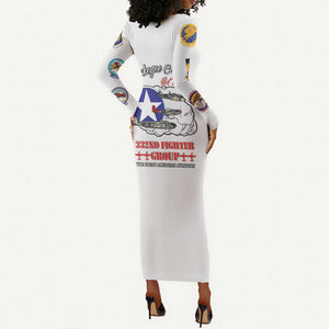 African American Aviators WWII Long Sleeve Bodycon Dress Tuskegee Red Tails Airmen White - African Pride