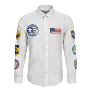 African American Aviators WWII Long Sleeve Button Shirt Tuskegee Red Tails Airmen White - African Pride