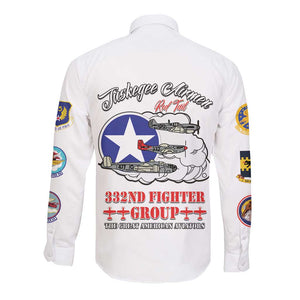 African American Aviators WWII Long Sleeve Button Shirt Tuskegee Red Tails Airmen White - African Pride