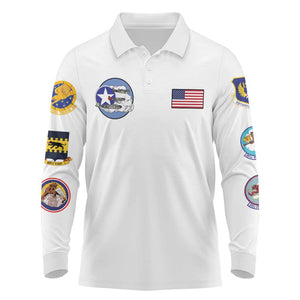 African American Aviators WWII Long Sleeve Polo Shirt Tuskegee Red Tails Airmen White - African Pride