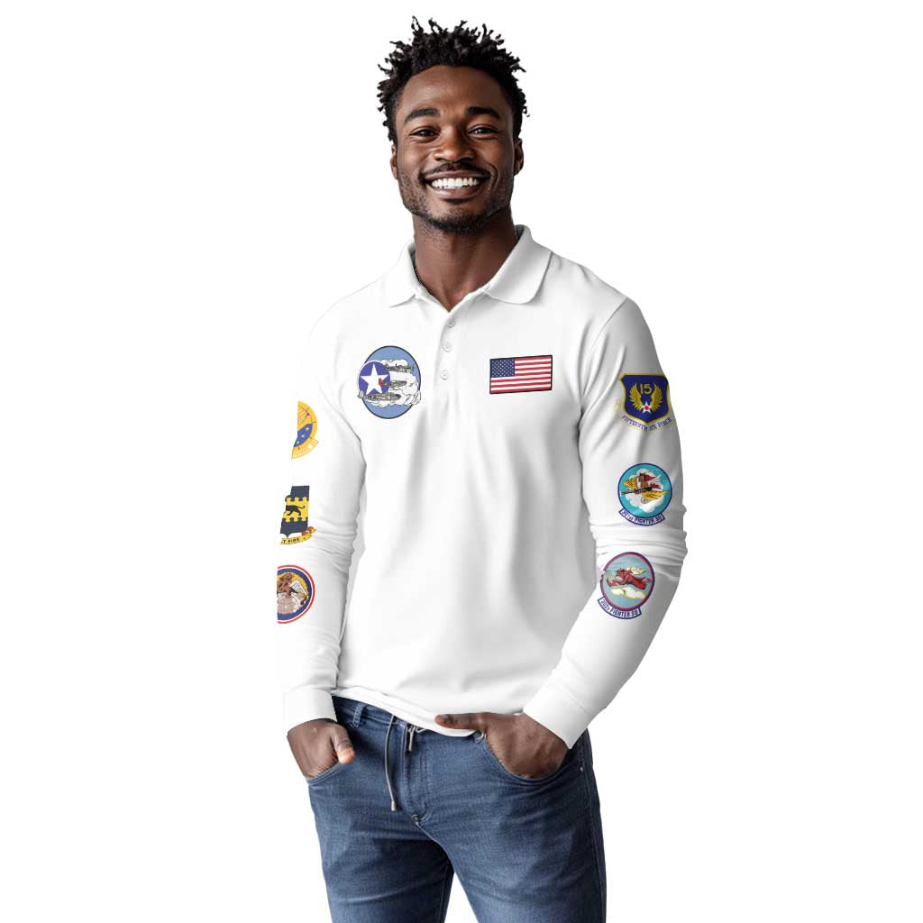 African American Aviators WWII Long Sleeve Polo Shirt Tuskegee Red Tails Airmen White - African Pride
