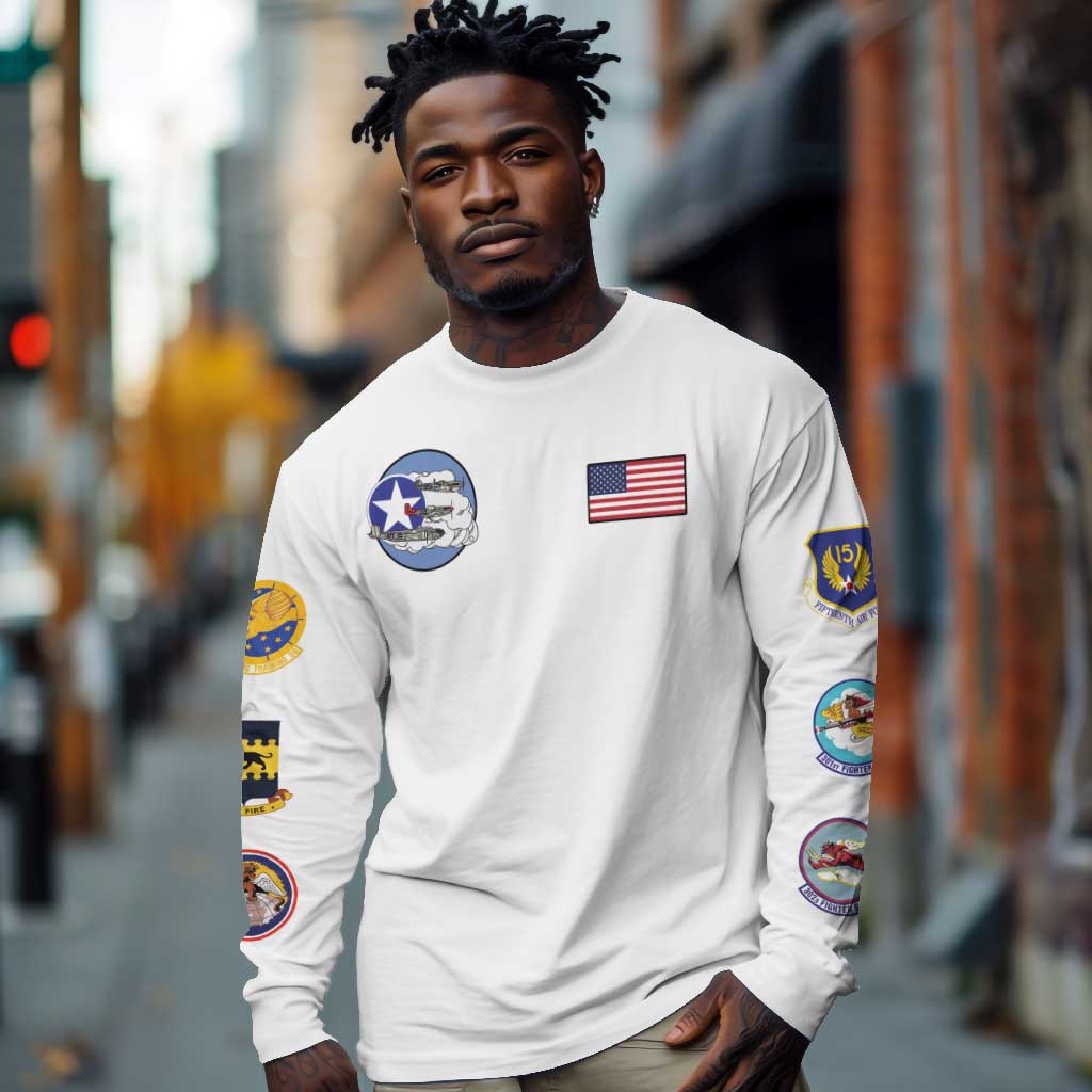African American Aviators WWII Long Sleeve Shirt Tuskegee Red Tails Airmen White - African Pride