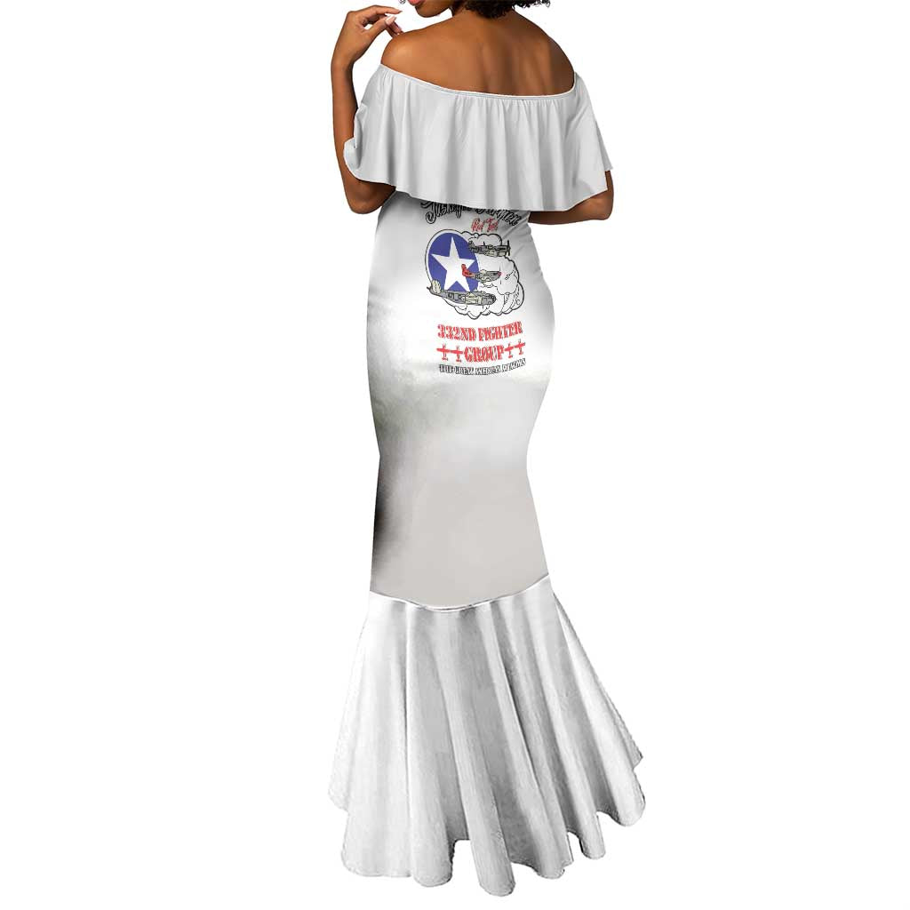 African American Aviators WWII Mermaid Dress Tuskegee Red Tails Airmen White - African Pride