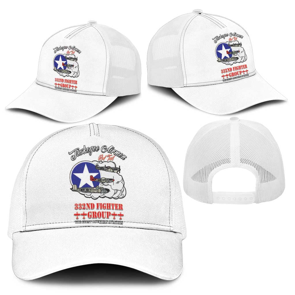 African American Aviators WWII Mesh Trucker Cap Tuskegee Red Tails Airmen White - African Pride