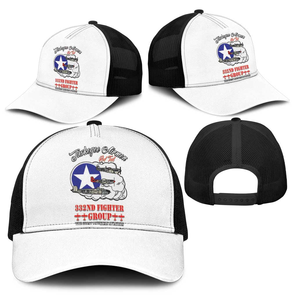 African American Aviators WWII Mesh Trucker Cap Tuskegee Red Tails Airmen White - African Pride