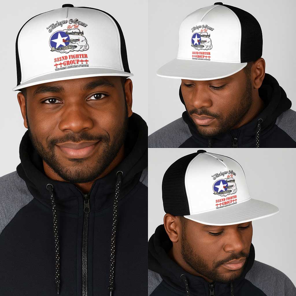 African American Aviators WWII Mesh Trucker Cap Tuskegee Red Tails Airmen White - African Pride