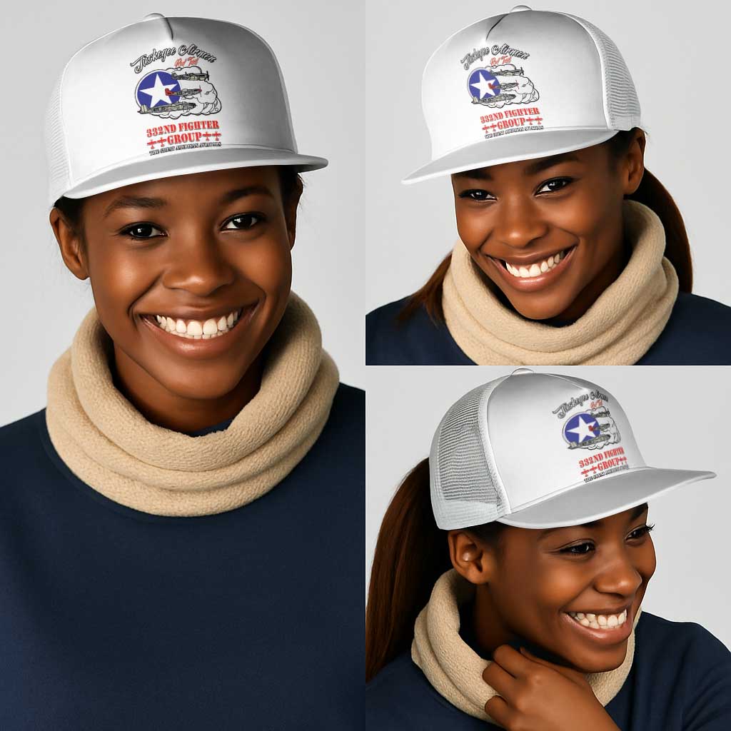 African American Aviators WWII Mesh Trucker Cap Tuskegee Red Tails Airmen White - African Pride