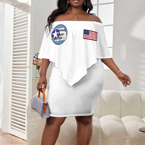 African American Aviators WWII Off Shoulder Short Dress Tuskegee Red Tails Airmen White - African Pride
