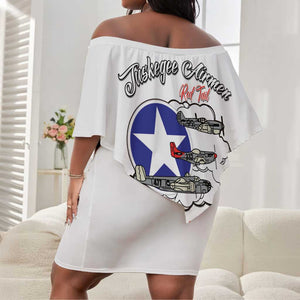African American Aviators WWII Off Shoulder Short Dress Tuskegee Red Tails Airmen White - African Pride