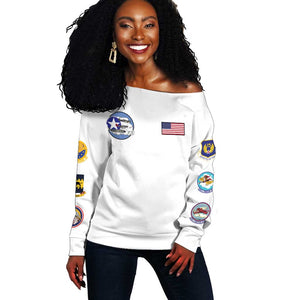 African American Aviators WWII Off Shoulder Sweater Tuskegee Red Tails Airmen White - African Pride