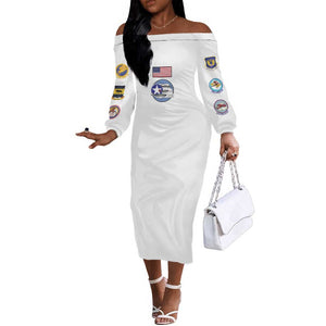 African American Aviators WWII Off The Shoulder Long Sleeve Dress Tuskegee Red Tails Airmen White - African Pride