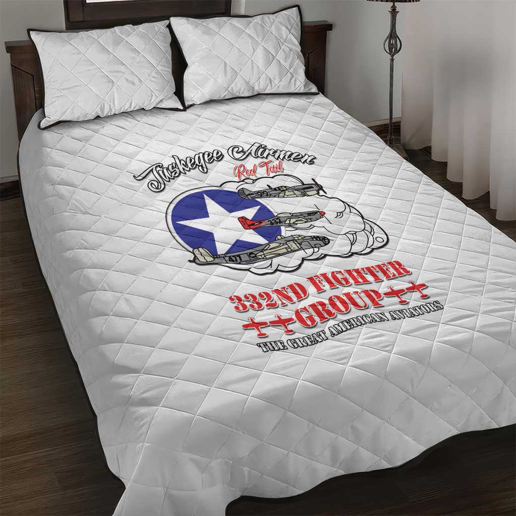 African American Aviators WWII Quilt Bed Set Tuskegee Red Tails Airmen White - African Pride