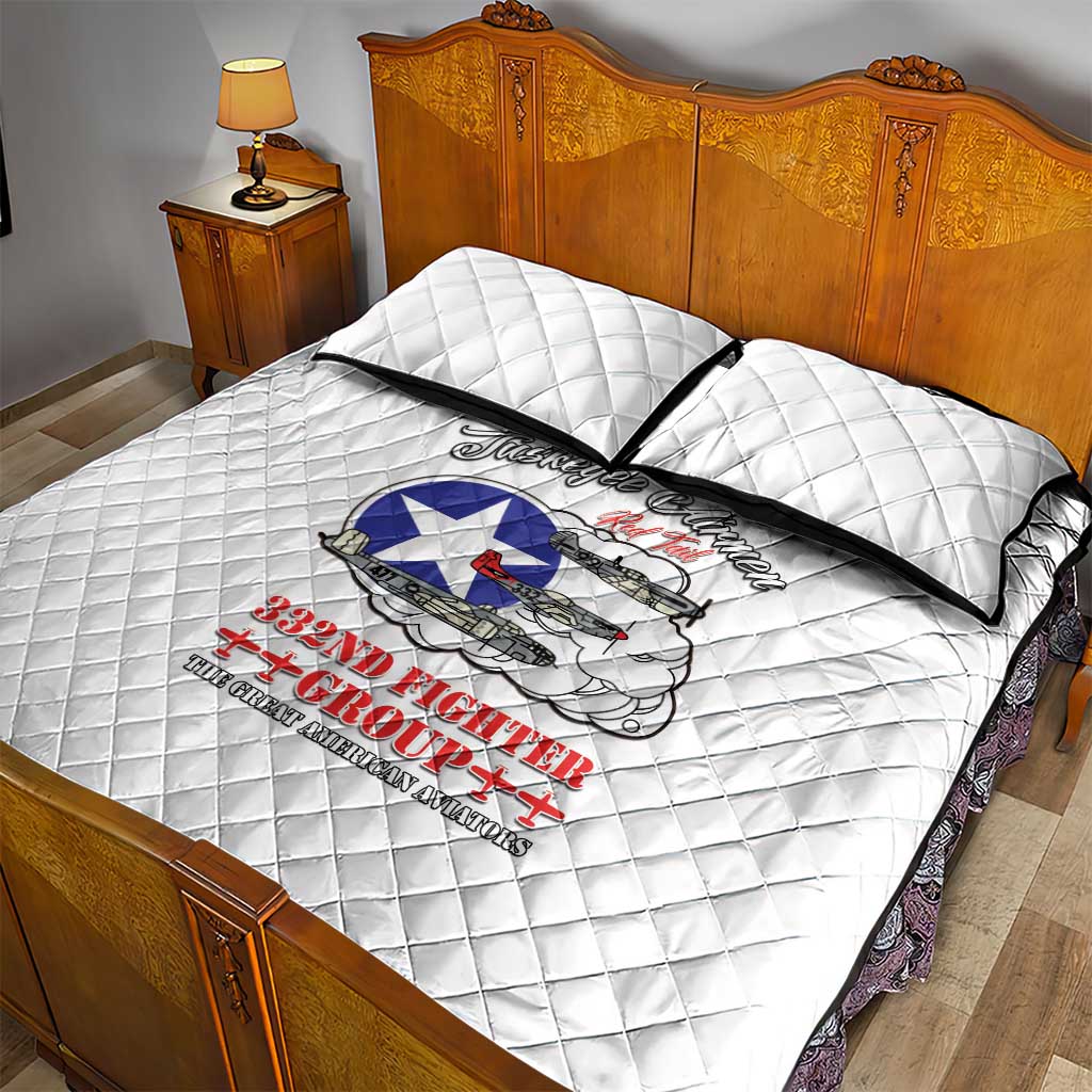African American Aviators WWII Quilt Bed Set Tuskegee Red Tails Airmen White - African Pride