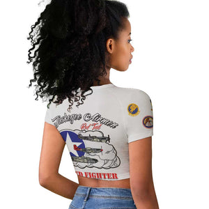 African American Aviators WWII Raglan Cropped T shirt Tuskegee Red Tails Airmen White - African Pride