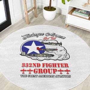 African American Aviators WWII Round Carpet Tuskegee Red Tails Airmen White - African Pride