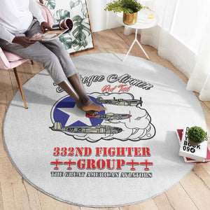 African American Aviators WWII Round Carpet Tuskegee Red Tails Airmen White - African Pride