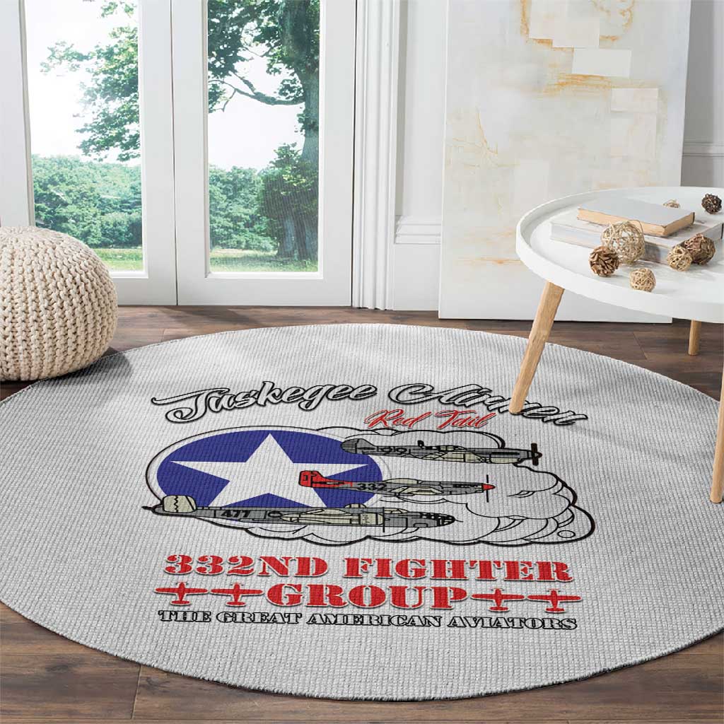 African American Aviators WWII Round Carpet Tuskegee Red Tails Airmen White - African Pride