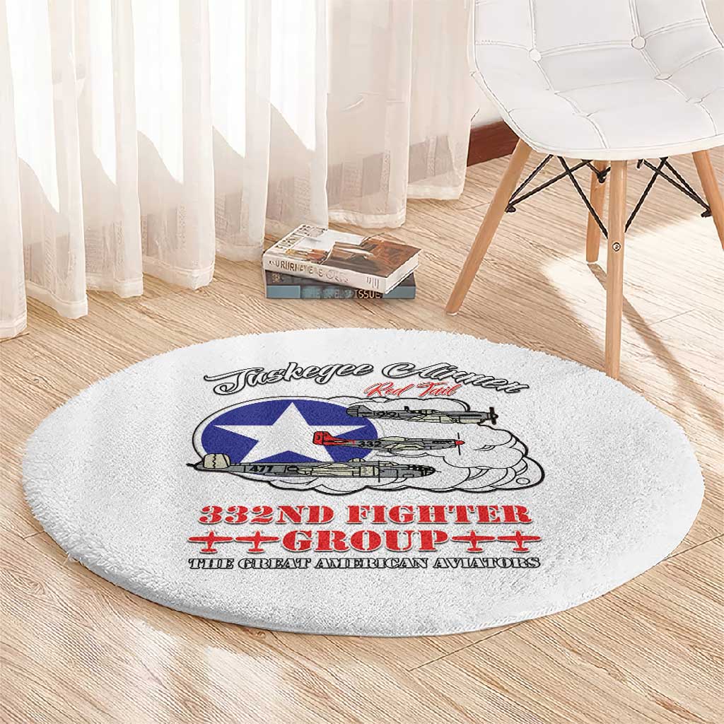 African American Aviators WWII Round Carpet Tuskegee Red Tails Airmen White - African Pride
