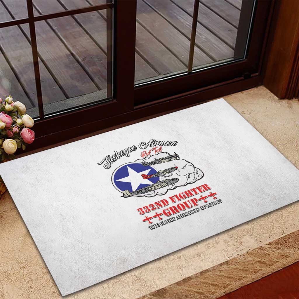 African American Aviators WWII Rubber Doormat Tuskegee Red Tails Airmen White - African Pride