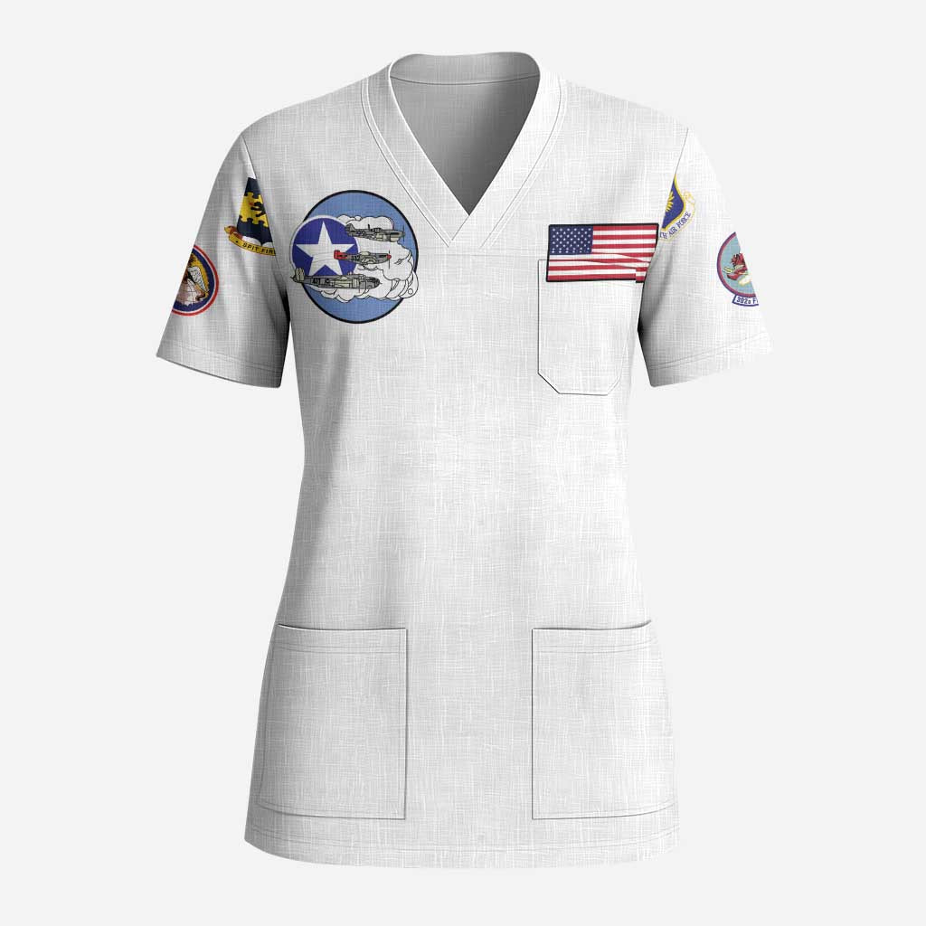 African American Aviators WWII Scrub Top Tuskegee Red Tails Airmen White - African Pride